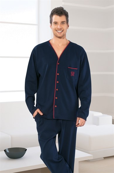 Erkek Uzun Kollu Düğmeli Pijama Takımı